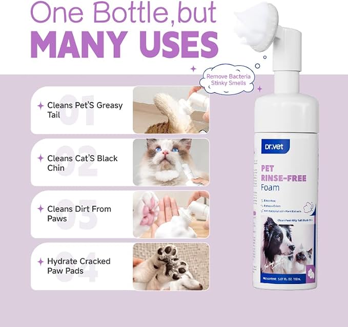 Paw Cleaner for Dogs & Cats, No-Rinse Foaming Pet Foot Washer for Dirty, Muddy Paws, Gentle, Fragrance-Free, pH Balanced Foaming Cleanser with Silicone Bristle Brush, 5 fl oz
