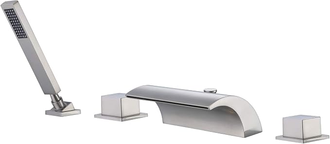 sumerain Waterfall Bathtub Faucet Brushed Nickel with Sprayer, Tub Spout with Diverter