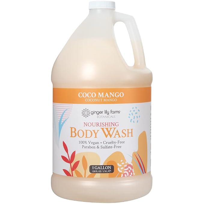 Ginger Lily Farms Botanicals Nourishing Body Wash, 100% Vegan & Cruelty-Free, Coconut Mango Scent, 1 Gallon Refill 128 Ounce (Pack of 4)