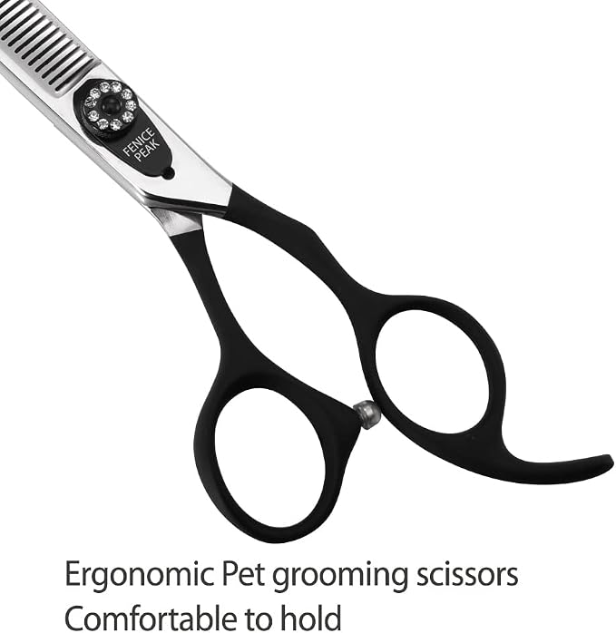 7.0'' Professional Dog Grooming Scissors Set with Black Non-Slip Handle 440C Stainless Steel Straight Thinning Curved Chunker Shears 4pcs Set for Pet Grooming Services