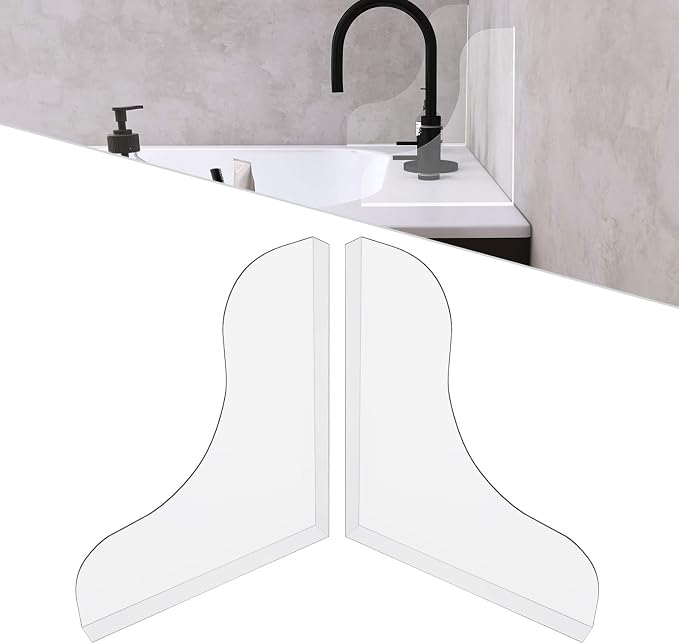 2 Pcs Shower Splash Guard for Bathtub Corner, Transparent Bathtub Shower Splash Guard with 3M Super Viscose - Transparent