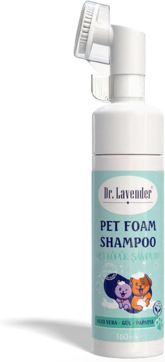 Dr. Lavender Waterless Pet Shampoo for Dogs & Cats - Dry Shampoo with Scrubber Brush - No Rinse Foam Paw Cleaner for Grooming - Natural Organic Aloe Vera & Chamomile for Sensitive Itchy Skin Relief