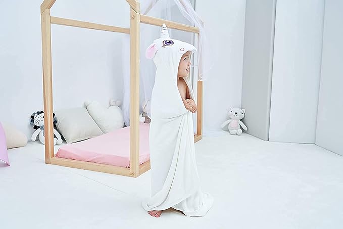 HIPHOP PANDA Hooded Towel - Rayon Made from Bamboo, Bath Towel with Bear Ears for Newborn, Babie, Toddler, Infant - Absorbent Large Baby Towel - Unicorn, 30 x 30 Inch