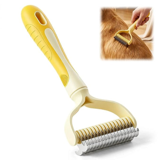 Double-Sided Pet Grooming Brush, Undercoat Rake Deshedding Brush for Dogs and Cats,Extra Wide 17 Teeth Dog Detangler Comb,Pet Pro Grooming Tool For Long hair & Thick Coats (Yellow)
