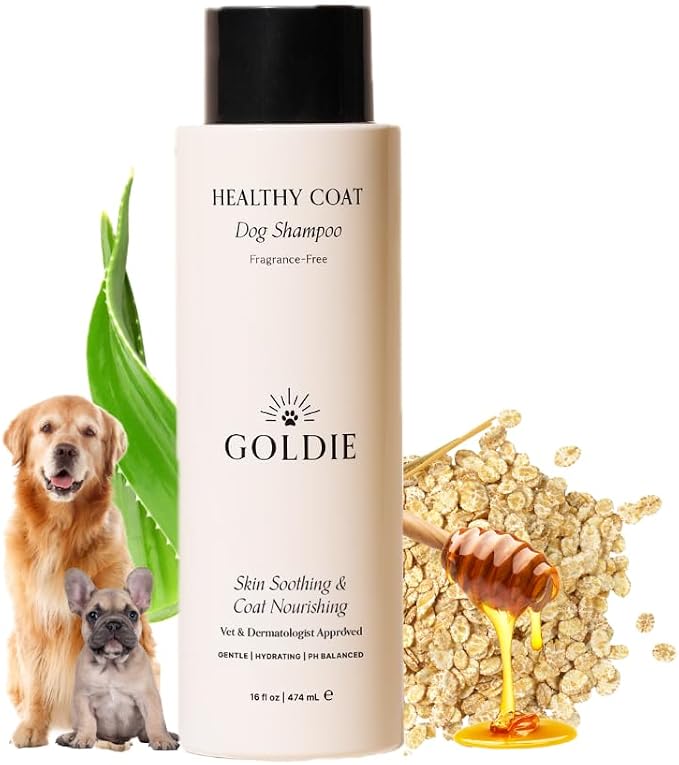 Goldie Dog Essentials Itch Relief Dog Shampoo for Sensitive Skin & Puppies | Soothes Irritation | Hydrates Dry Coat | Hypoallergenic | Oatmeal Formula | Aloe Vera | Manuka Honey