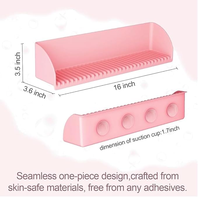 2-Pack Silicone Splash Guard for Bathtub & Sink in Pink – Kids Bath Water Barrier with Suction Cups, Toy Tray Holder & Shelf – Toddler Bathroom Accessories for Mess-Free Bath Time!