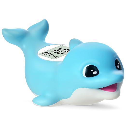 Baby Bath Thermometer for Newborn – Digital Bathtub Water Temperature Thermometer – Floating Dolphin Bath Toy, °C/°F Display, Waterproof & BPA-Free
