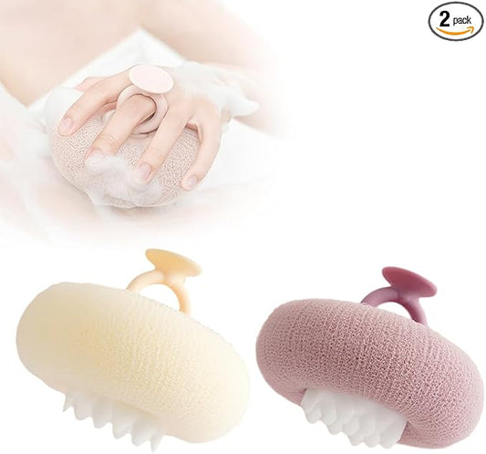 Super Soft Sunflower Suction Cup Bath Ball, 2026 Upgraded 2-in-1 Sunflower Bath Ball Exfoliating Bath Sponge Cleaning Brush, Sponge Mesh Pouf Shower Ball for Women, Men Shower (Purple+Yellow)