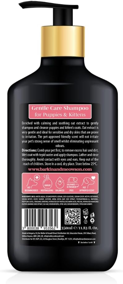 Barkin & Meowson Puppy & Kitten Gentle Shampoo with Oat Extract 11.83 fl oz | Gently cleanses sensitive skin & coat. pH balanced, paraben & sulphate free. Vet recommended