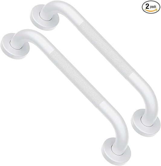 2 Pack 12 Inch Oil Rubbed White Shower Grab Bars w/Anti-Slip knurled Grip, iMomwee Stainless Steel Wall Mount Bathroom Safety Balance Handrail, Handicap Elderly Senior Assist Textured Grab Bar Handle
