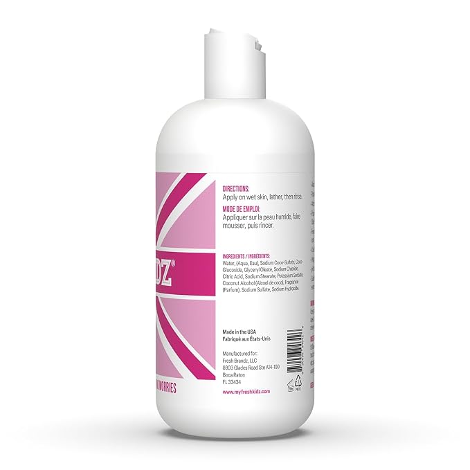 Fresh Kidz Body Wash for Kids and Teens - Gentle Bath and Shower Cleanser for All Skin Types - Girls Pink, 16.9 Fl.Oz.