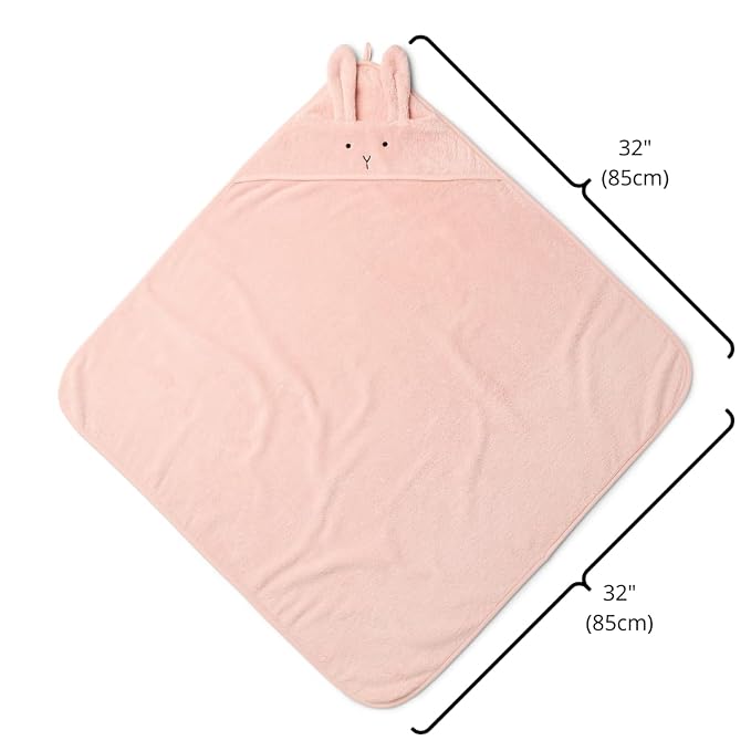 Hooded Baby Towels – 100% Organic Cotton Baby Bath Towels – Baby Girl Newborn Essentials - Super-Soft and Absorbent. (2-Pack Rabbit - Blush)