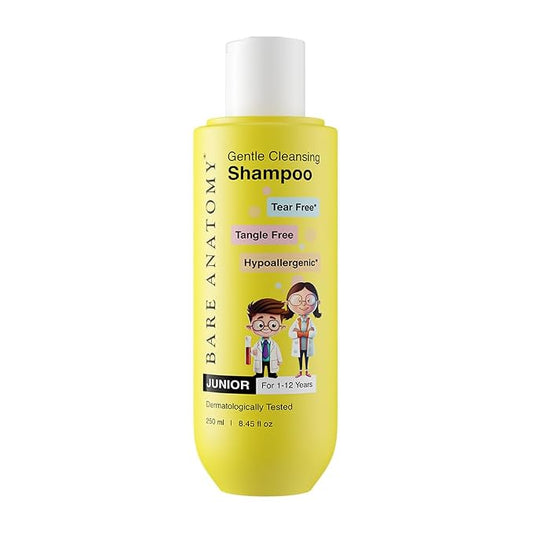Bare Anatomy Junior Gentle Cleansing Shampoo For Kids from 1-12 Years | Tear-Free & Hypoallergenic pH 5.5 | Coconut Milk Protein, Almond Oil, Vitamin E & Strawberry | SLS & Paraben Free | Vegan -250ml