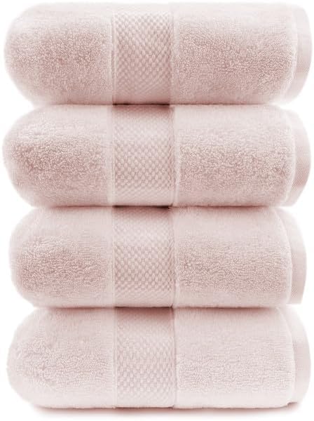 Maisonette Loft Egyptian Cotton Turkish Bath Towels, Soft, Absorbent, Ideal Quick Dry Large Luxury Bath Towel Set for Shower (30" x 58", 4 Pack), Light Pink (Petal Pink)