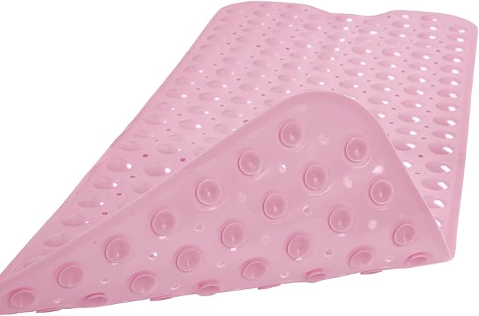 Bathtub and Shower Mats, Extra Long Non-Slip Bath Tub Mat 39 x 16 Inch, Machine Washable Bathmat with Suction Cups & Drain Holes for Bathroom Floor, Pink