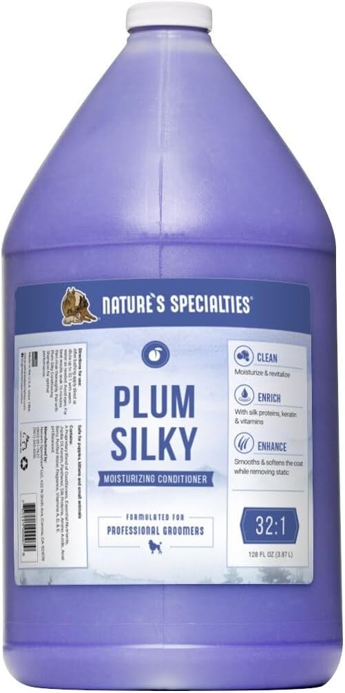 Nature's Specialties Plum Silky Dog Conditioner Concentrate for Pets, Natural Choice for Professional Groomers, Keratin and Silk Proteins, Made in USA, 1 gal