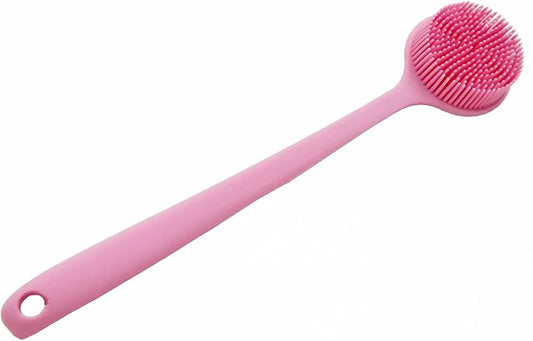 Long Handle Silicone Body Scrubber for Shower, Dual-Sided Back Scrubber Brush with Soft Bristles&Massage Nodes, Exfoliating Bath Brush for Hard to Reach Areas, Easy to Clean & Quick Dry, for Daily Use
