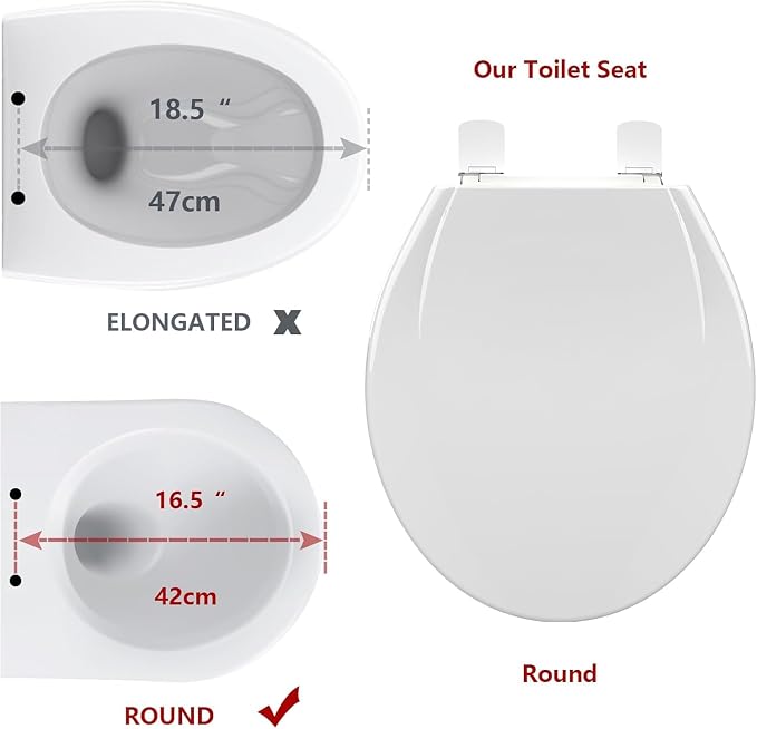 17” Round Toilet Seat with Built-in Toddler Seat for Easy Potty Training, Baby Toilet lid 2 in 1, Easy Install and Clean, PP Material Safe and No Loosen, Perfect for Both Adults&Children, White(2pcs)