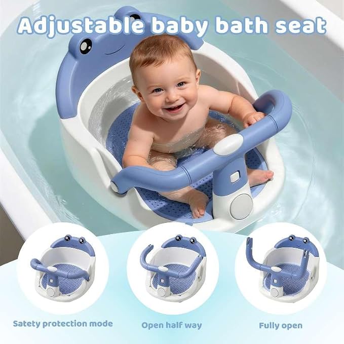 Baby Bath Seat for Babies 6 Months & Up, Non-Slip Toddler Bath Seat with Suction Cup, Safe and Comfortable Portable Infant Bathtub Chair for Bathroom, Bathtub Tub Sitting Up (Blue)