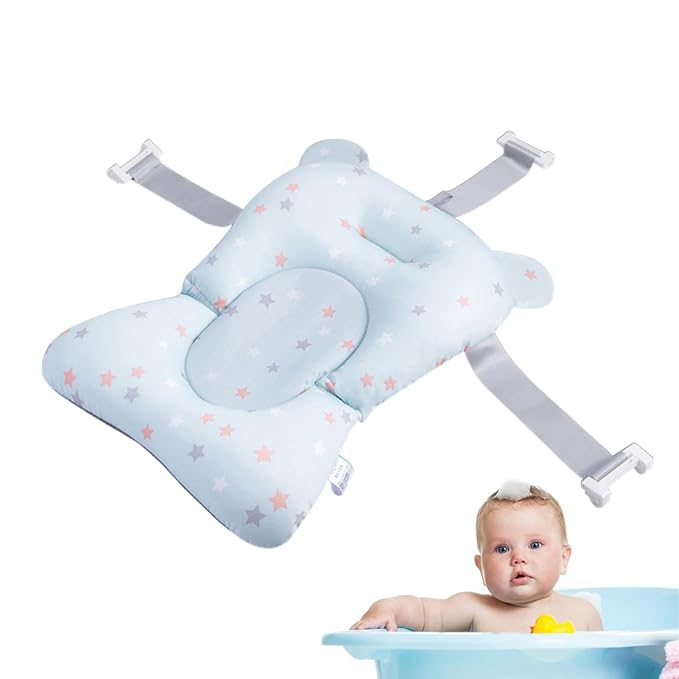 Baby Bath Pad | Foldable Travel Baby Baths Tub, Babies Tub with Soft Baths Mat, Babies Bath Seat Support Net, Non-Slip, 3 Safety Belts, for Home Travelling