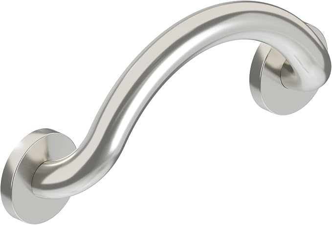HEALTHCRAFT Plus Crescent Grab Bar 14.3", ADA Safety - Brushed Stainless | Curved crescent design, concealed screws, decorative safety bar