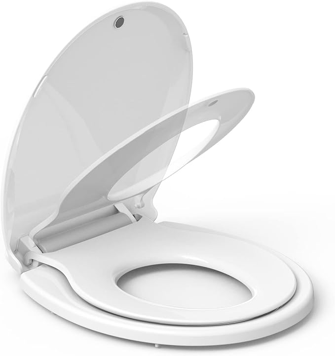 Round Toilet Seat with Toddler Seat, PP Safe Material, 2 in 1 Toilet Seat for Family Built-in Baby Seat Removable, 17 in,Soft Close + Easy Clean(White)