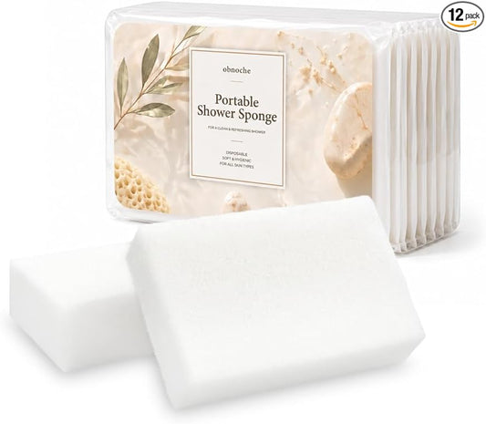 Disposable Shower Sponges 12 Pack, Individually Wrapped Bath Sponge, Just Add Water for Quick Clean, Daily Use, Travel