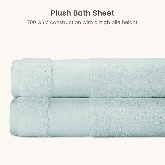 BIOWEAVES 100% Organic Cotton Bath Sheet Set of 2 | Soft Oversized Bath Towels | 700 GSM Premium Bath Towel Sheet Set GOTS Certified - Seafoam