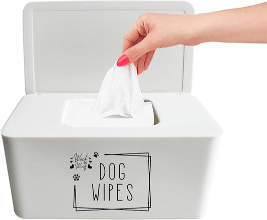 Moorfowl Woof Woof Dog Wipes Dispenser,Upgarde Size(8.2L x 4.9W x 3.9H inches),Grooming Wipes Container Holder for Dog Paw