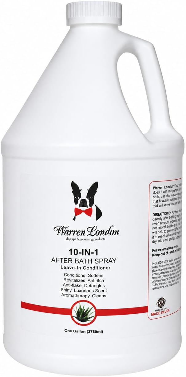 Warren London 10-in-1 After Bath Dog Spray | Dog Leave in Conditioner and Detangler | Pet Grooming Spray with Aloe Vera, Silk Amino Acids and Green Tea Extract | Made in USA | 1gal