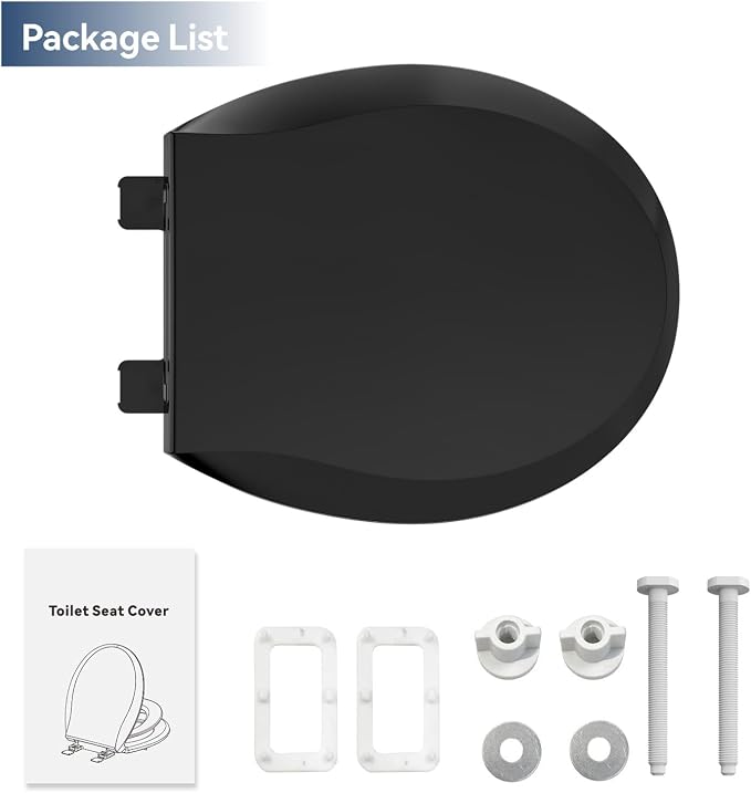 JINGZE Round Toddler Toilet Seat Adult/Child,Built-In Potty Training Seat, Soft Quiet Close Non-Slip Seat,Magnetic Kids Seat and Cover,Black