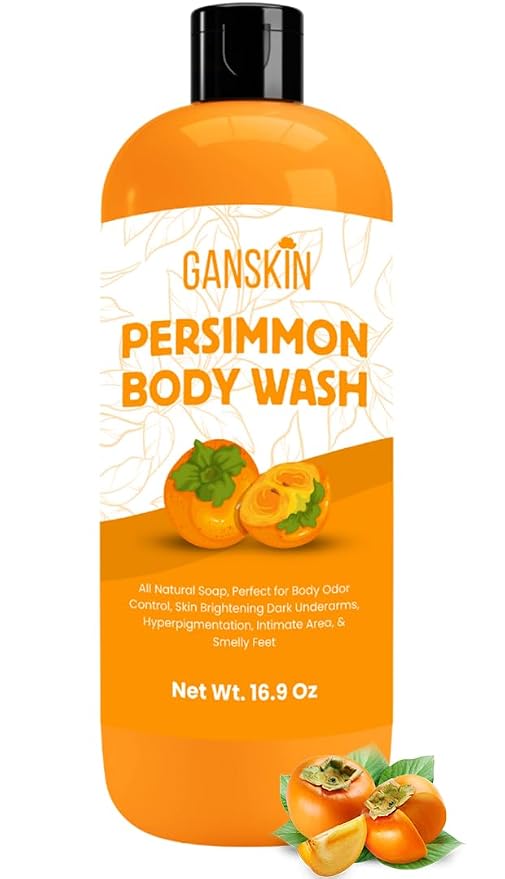Persimmon Body Wash for Body Odor Control – Natural Deodorant Soap for Eliminating Odor – Underarms, Intimate Inner Thigh, Bikini Area, Smelly Feet – Purifying Deodorizing Soap, Kids Safe