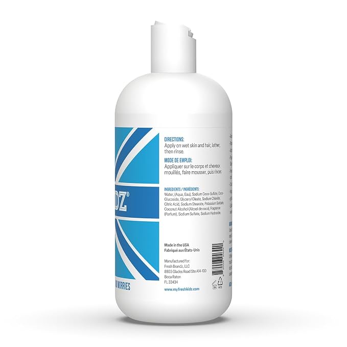 Fresh Kidz Hair & Body Wash for Kids and Teens - Gentle Bath and Shower Cleanser for All Skin Types - Boys Blue, 16.9 Fl.Oz.