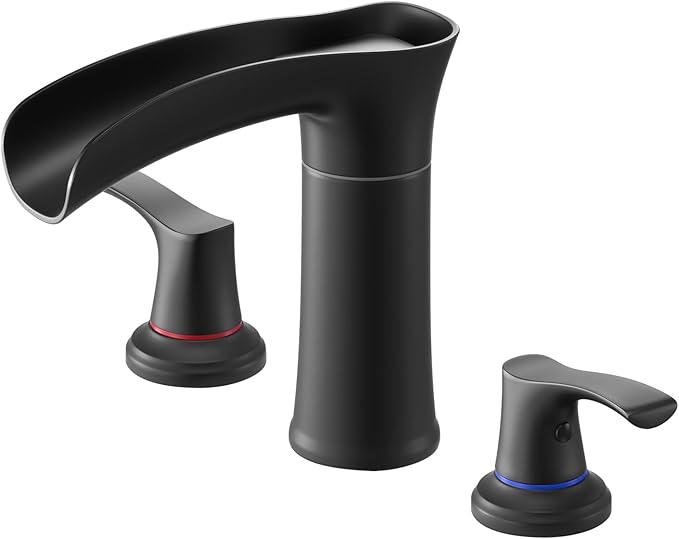 VEVOR Roman Tub Faucet, 3 Hole Waterfall Bathtub Faucet, Zinc Alloy Bath Tubs Faucets Set with 2 Handles, Deck Mount Bath Tub Faucets Set for Pet Washing, Baby Care, Adult Bathing, Matte Black