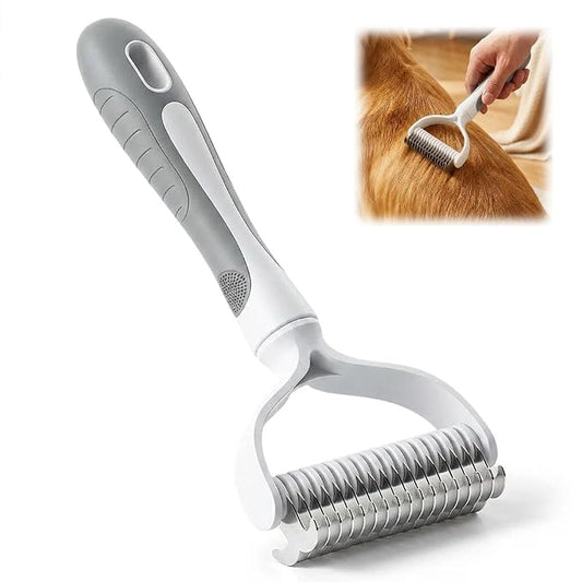 Double-Sided Pet Grooming Brush, Undercoat Rake Deshedding Brush for Dogs and Cats,Extra Wide 17 Teeth Dog Detangler Comb,Pet Pro Grooming Tool For Long hair & Thick Coats (gray)