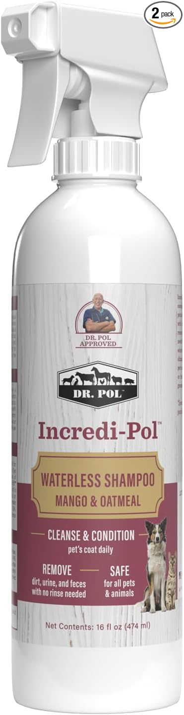 Dr. Pol Incredi-Pol Waterless Shampoo | Waterless Dog Shampoo & No-Rinse Pet Cleanser | Rinse Free Dog Shampoo for Smelly Dogs | Safe for All Pets & Animals | Mango/Oatmeal | 16 oz