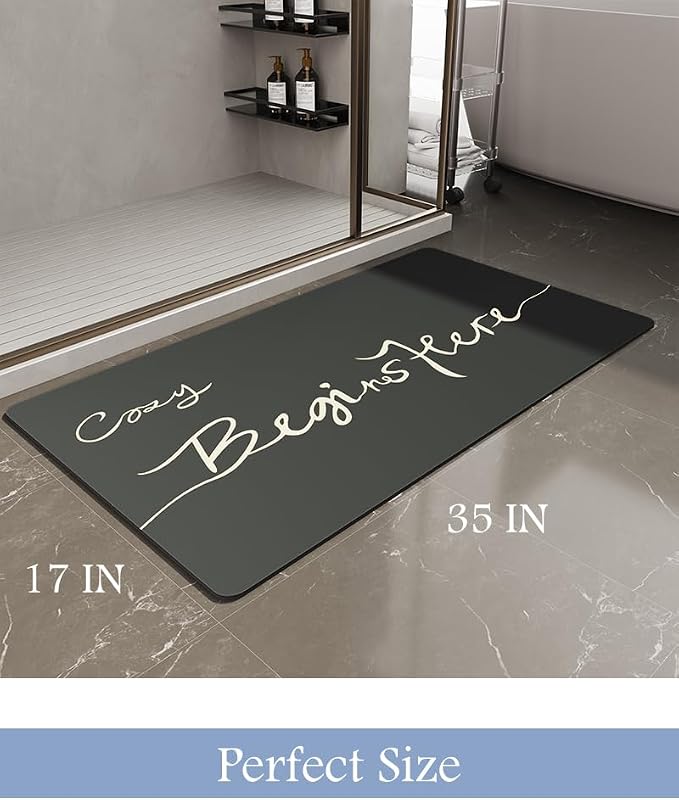 MontVoo Bath Mat-Bath Mat Rug Non Slip Super Absorbent Stain Resistant Quick Dry Thin Bathroom Rug-Bath Mats for Bathroom Floor Bathtub Vanity-Bathmat Bath Rug Easy Care-17"x35",Black