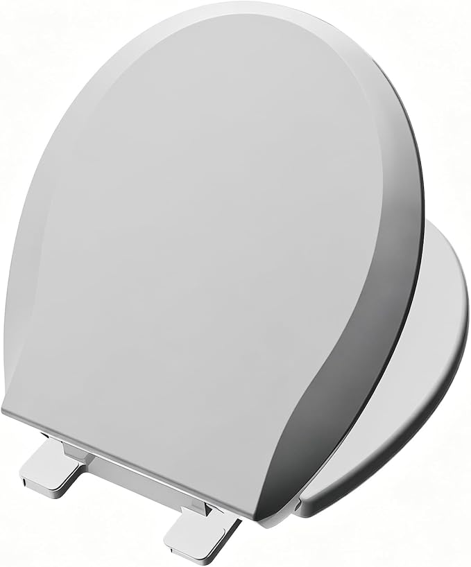 Toilet Seat, Round, Ice Grey, PP Material, 16.5 Inch, Soft Close, Anti-Slip, Never Loosen, Easy Clean, B2B Avilable,2 Years Support