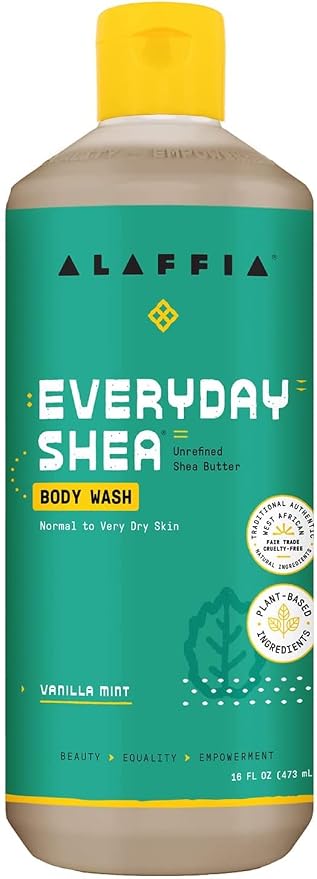 Alaffia Body Wash, EveryDay Shea, Vanilla Mint – Gentle Skin Cleanser, Shower Gel for Normal to Very Dry Skin, 16 Oz