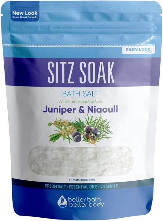 Sitz Bath Soak 2-Lbs Sitz Salt Epsom Salt Hemorrhoid Soothing with Pure Essential Oils in BPA Free Pouch with Press-Lock Seal Made in USA