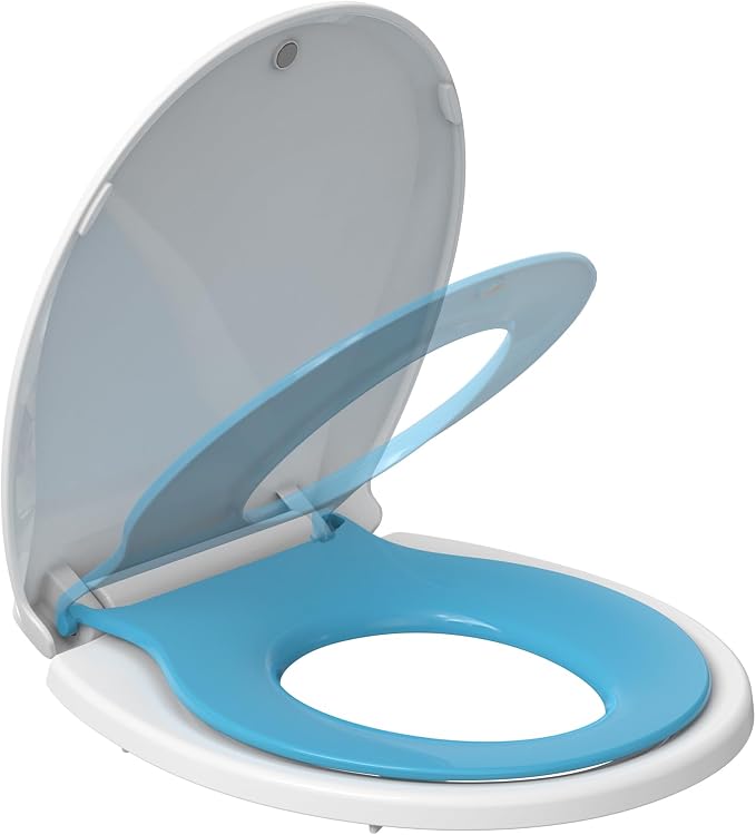 Toilet Seat Cover,Toddler Toilet Seat Round for Kids Potty Training, Soft-Close Design with PP Material, Built-In Child Seat for Toddlers, Easy to Clean and Install - Blue Lid