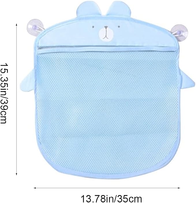 Mesh Bath Toy Storage, The Bath Toy Holder for Bathtub Toys & Bathroom Organizer Bag，Compatible with Bath Toy Storage,with Two Complimentary Suckers (Blue Bear)
