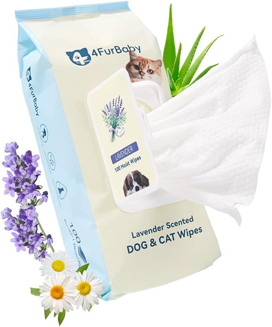 Dog Grooming Wipes for Paws and Butt, Lavender,100 Count | 8" x 8" hypoallergenic wipes with hydrating formula for cleaning, deodorizing, and daily pet grooming
