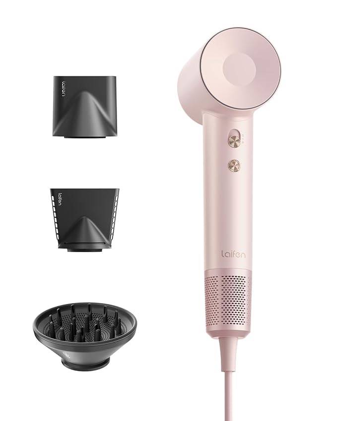 Laifen Hair Dryer, High Speed 200M Ionic Blow Dryer with 110, 000 RPM Brushless Motor for Fast Drying, Low Noise, Hairdryer with Magnetic Nozzle Pink