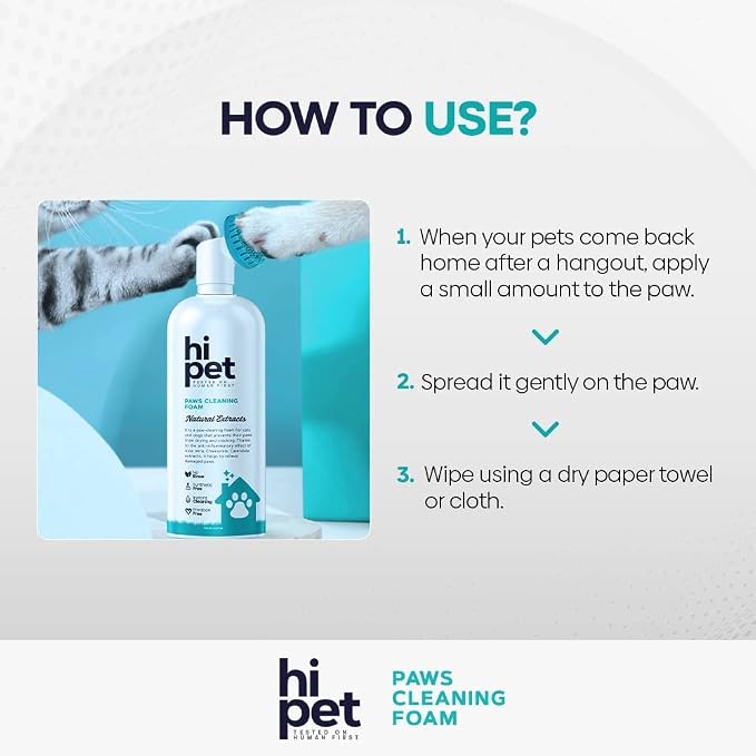 Hi Pet Dog Paw Cleaner Foam with Built-in Paw Scrubber Brush, Paw Cleaner for Dogs and Cats, Cat and Dog Paw Moisturizer, Effortless and Easy-to-Use Bottle Design Dog Feet Cleaner, 5.07 Fl Oz