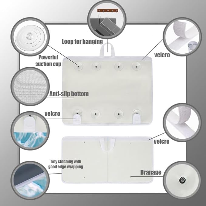 Supa Ant Bath Kneeler – 8 Suction Cups & 1.5" Thick Padding. Award Winning Baby Bath Kneeler and Elbow Rest Pad Set with 5 Bath Toy Organizer Pockets. Non Slip Fast Drying Baby Bath Essentials Grey