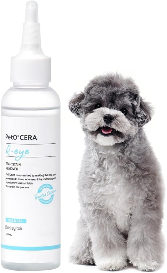 Breezytail PetO’Cera Q-Eye, Eye Stain Remover for Dogs and Cats, Removes Tear Stains, Discharge, Soothes, Neutralizes Odors, Vet Approved, Korean Pet Skin Care (4 fl oz/120ml) (4 fl oz)