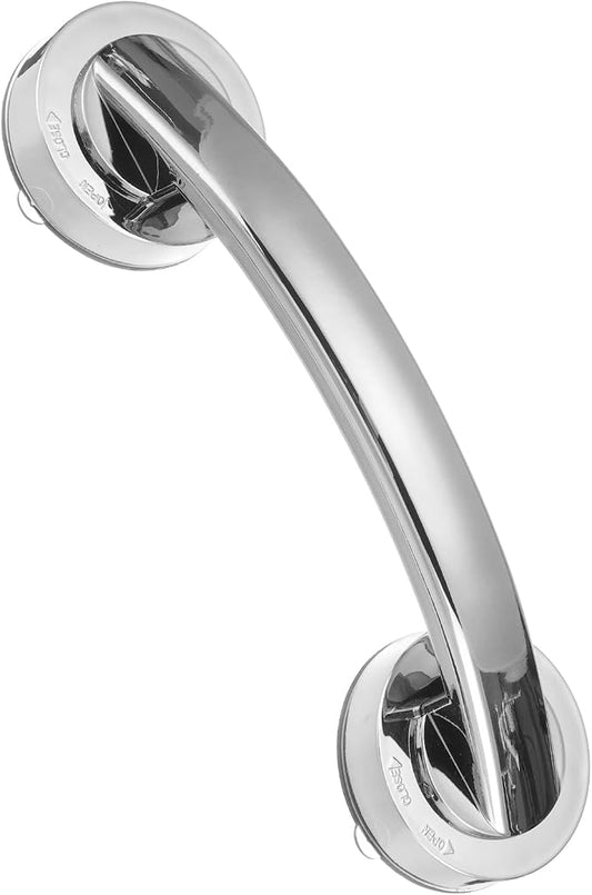 uxcell Grab Bars for Bathtubs and Showers, 9.1" Mirror Glass Door and Window Handles Powerful Shower Suction Cup Anti-Slip Safety Bars for Senior Shower Chairs Silver Tone
