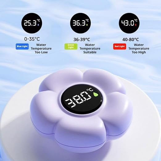 Baby Bath Thermometer – Floating Flower-Shaped Water Thermometer with 3-Color LED, Digital Display, IPX7 Waterproof, for Infant Toddler Bath Pool, Baby Shower Toy Gift