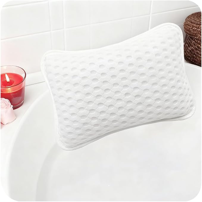 Bath Pillow for Tub – Neck Support Pillow | White Bathtub Pillow with 2 Strong Suction Cups, Ideal for Hot Tubs & Relaxing Baths